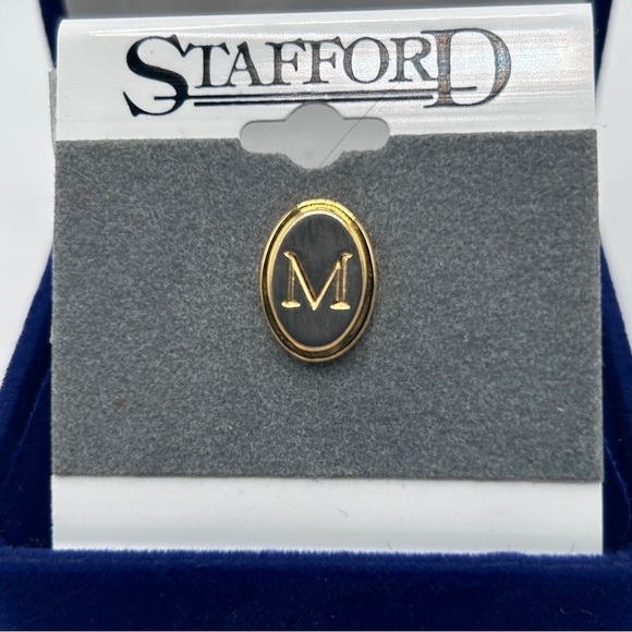 Stafford Vintage Mens Tie Tack Initial M Silver and Gold tone Oval shape​​​​​​​​ - Picture 1 of 6